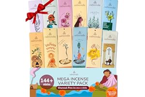 CALMVEDA Natural Incense Sticks Mega - Variety Pack (144 Insence-Sticks Bulk, 12 Aromas) Clean No Charcoal Incense, Made from