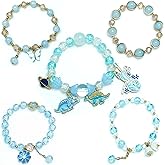 5PCS Beaded Charm Bracelets for Girls Dinosaur Dainty Kawaii Crystal Beads Bracelets Set for Teens Girls Adjustable Stretch Bracelet Birthday Graduation Gift For Daughter Niece Granddaughter