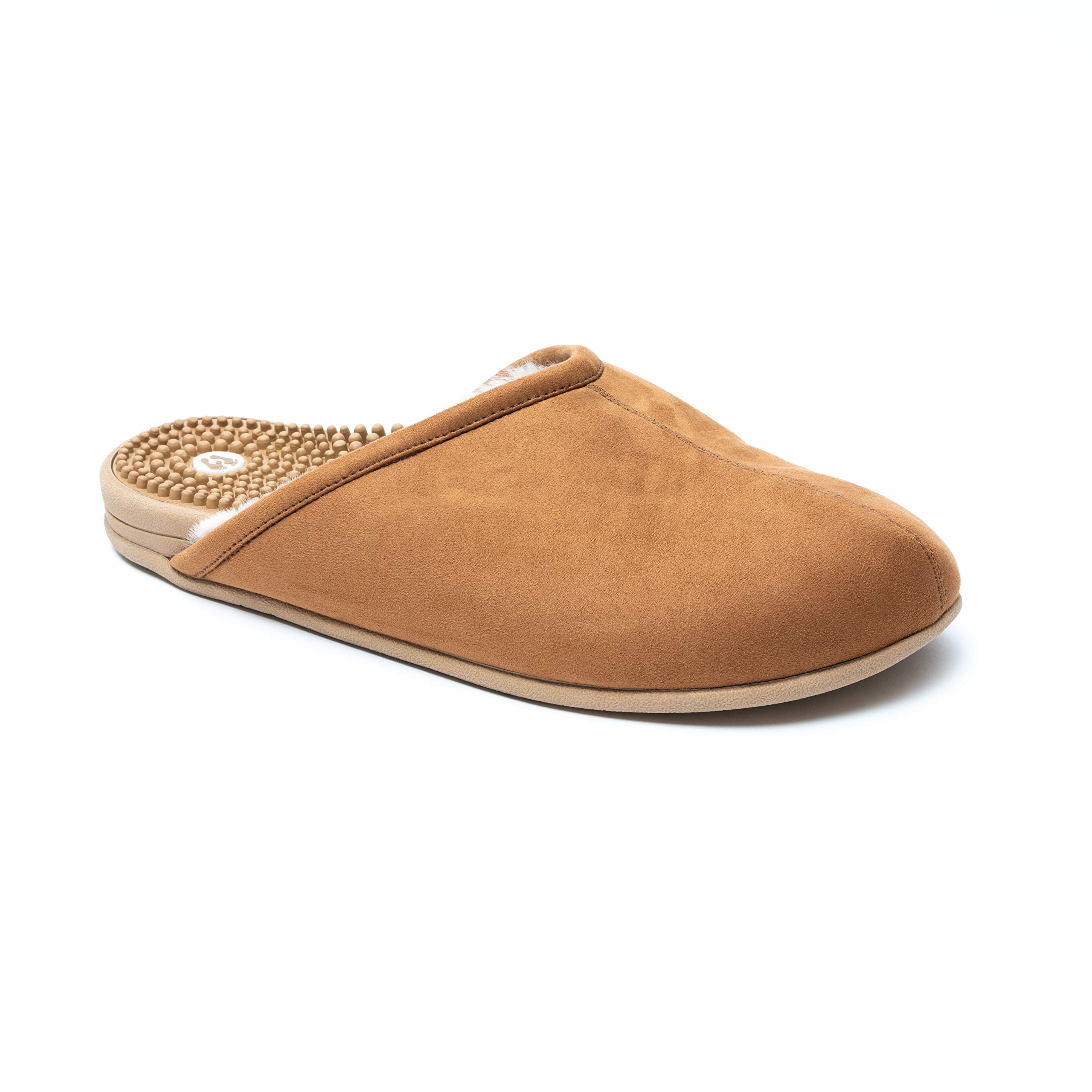 RevsPremium Reflexology Massage & Acupressure Slippers with Faux Fur Lining. Comfort Cushioned, Shock Absorbing Textured Insole with Supportive Arch and Indoor/Outdoor Sole