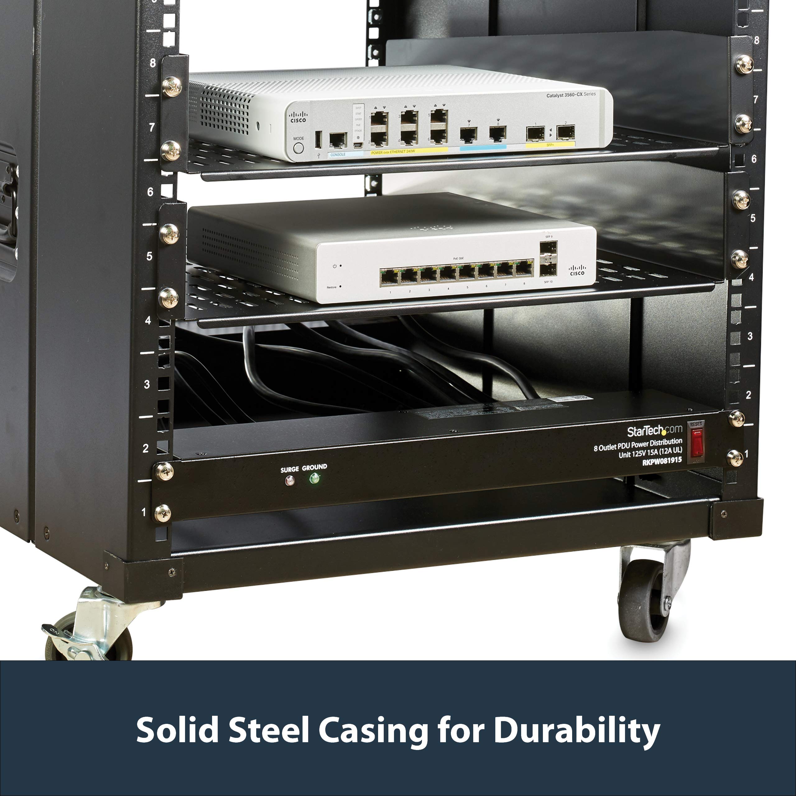 8 Outlet Horizontal 1U Rack Mount PDU Power Strip for