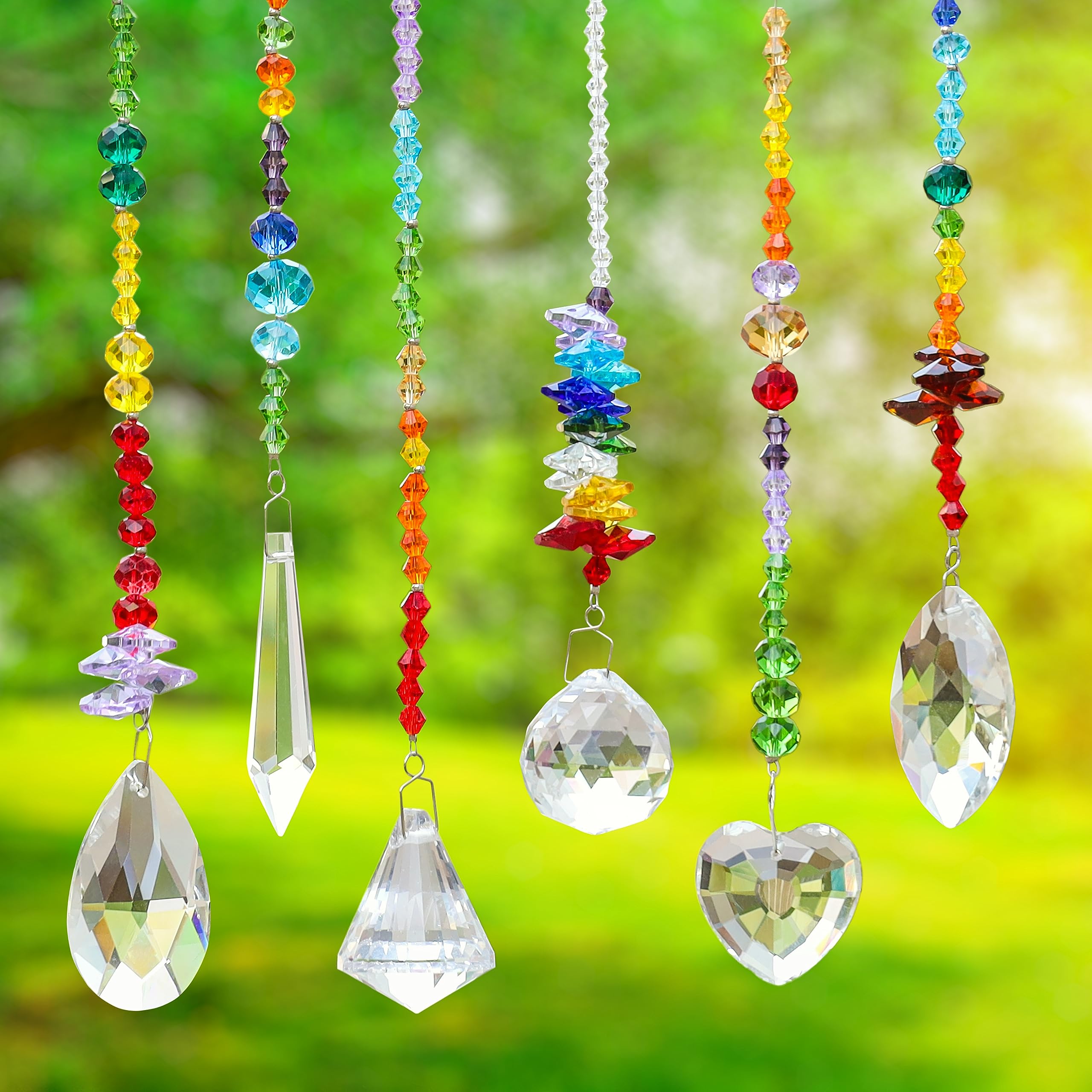 Belle Vous 6 Pack of Hanging Crystal Chakra Ornaments - 18-22cm/7.08-8.66 Inches Suncatcher/Rainbow Maker Pendants - Colourful Chandelier Glass Prisms for Home, Office or Garden Decoration