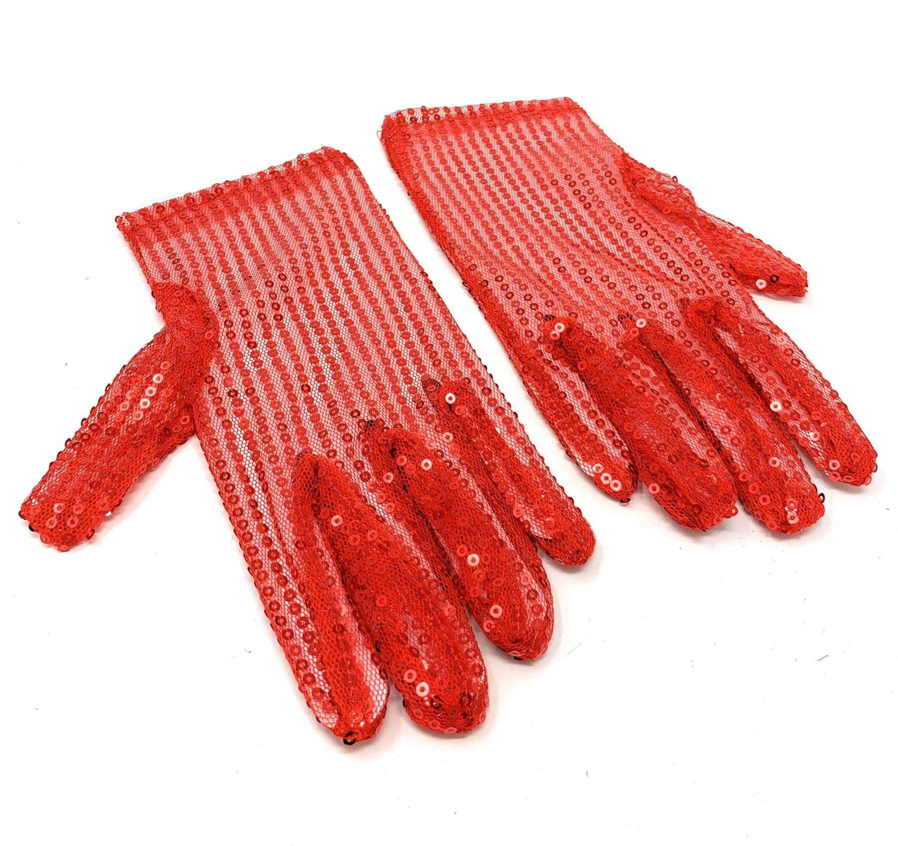 Cadoline Red Womens Sequin Polyester Fancy Dress Gloves 22cm