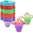 Lot45 Snow Cone Bowls - Reusable Colorful Plastic 100pc Shaved Ice Flower Cups - Holds 4oz of Desserts and Snacks