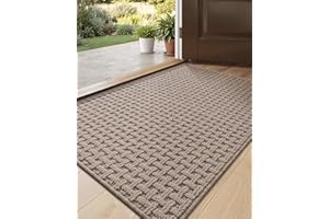 DEXI Front Entryway Door Mat Non Slip 24x36, Washable Entry Way Mats Inside Entrance Low Profile, Welcome Doormat Dirt Trapper for House Floor Home Porter Hall Backdoor Area, Light Taupe