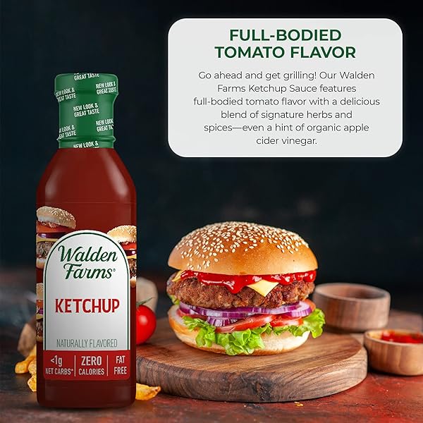 WALDEN FARMS KETCHUP – ZERO CALORIE, SUGAR FREE, KETO & NO CARB CLASSIC TOMATO CONDIMENT FOR BURGERS, FRIES & MORE – 2-PACK, 12 OZ BOTTLES