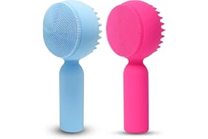 MTBOI 2 PC Silicone Facial Cleansing Brush 2 in 1 Facial Scrubber Manual Exfoliating Facial Brush Face Cleanser Face Exfoliator Ultrafine Bristles for Sensitive Skin Easy to Clean Lather Well(Blue&Rosered)