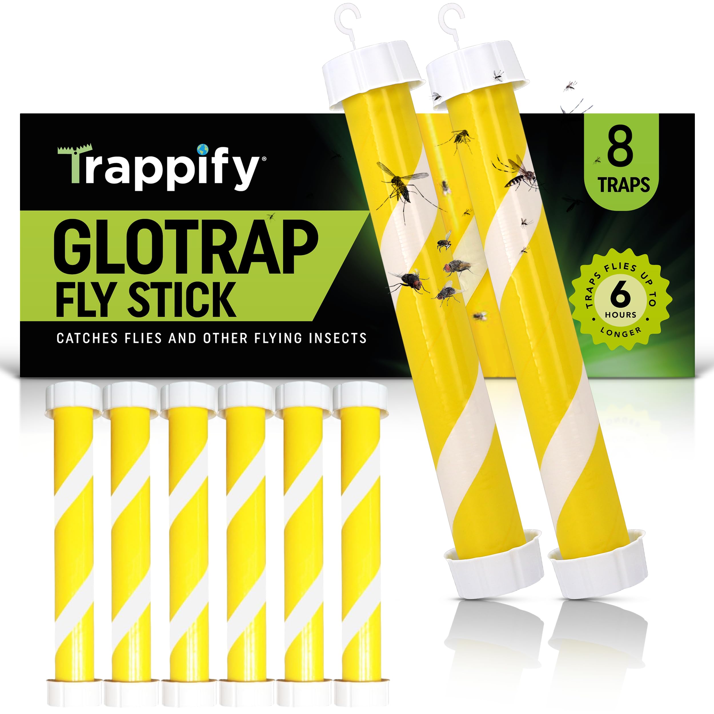 Glow-in-The-Dark Fly Stick by Trappify: Premium Indoor & Outdoor Fly Traps | Water-Resistant Sticky Trap for Fruit Fly Traps for Indoors, Gnat Traps for House Indoor, and Fly Trap Indoor (8 Pack)
