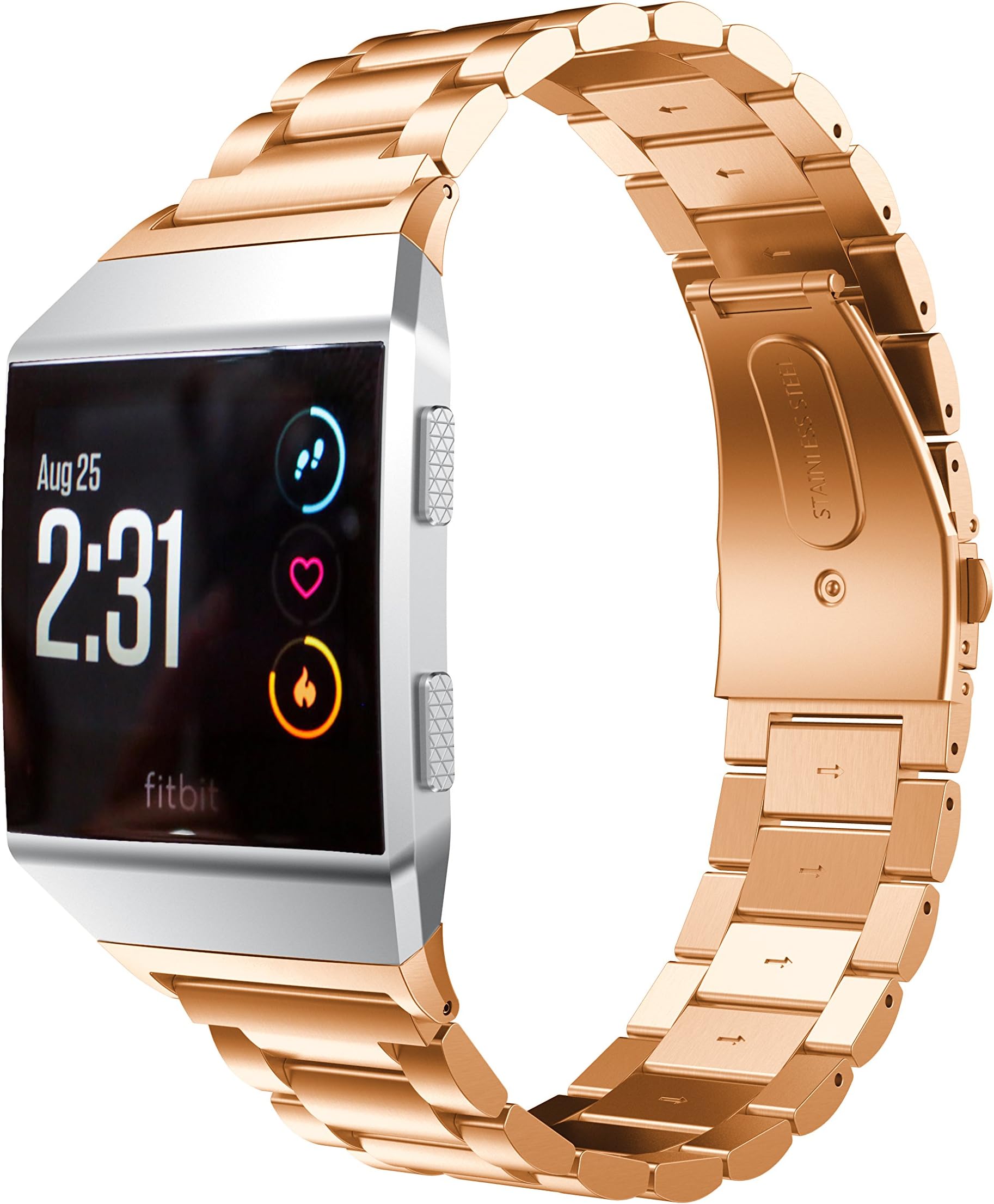 EloBeth Compatible with Fitbit Ionic Stainless Steel Strap, Stainless Steel Band Replacement for Fitbit Ionic Watch (Rosegold)