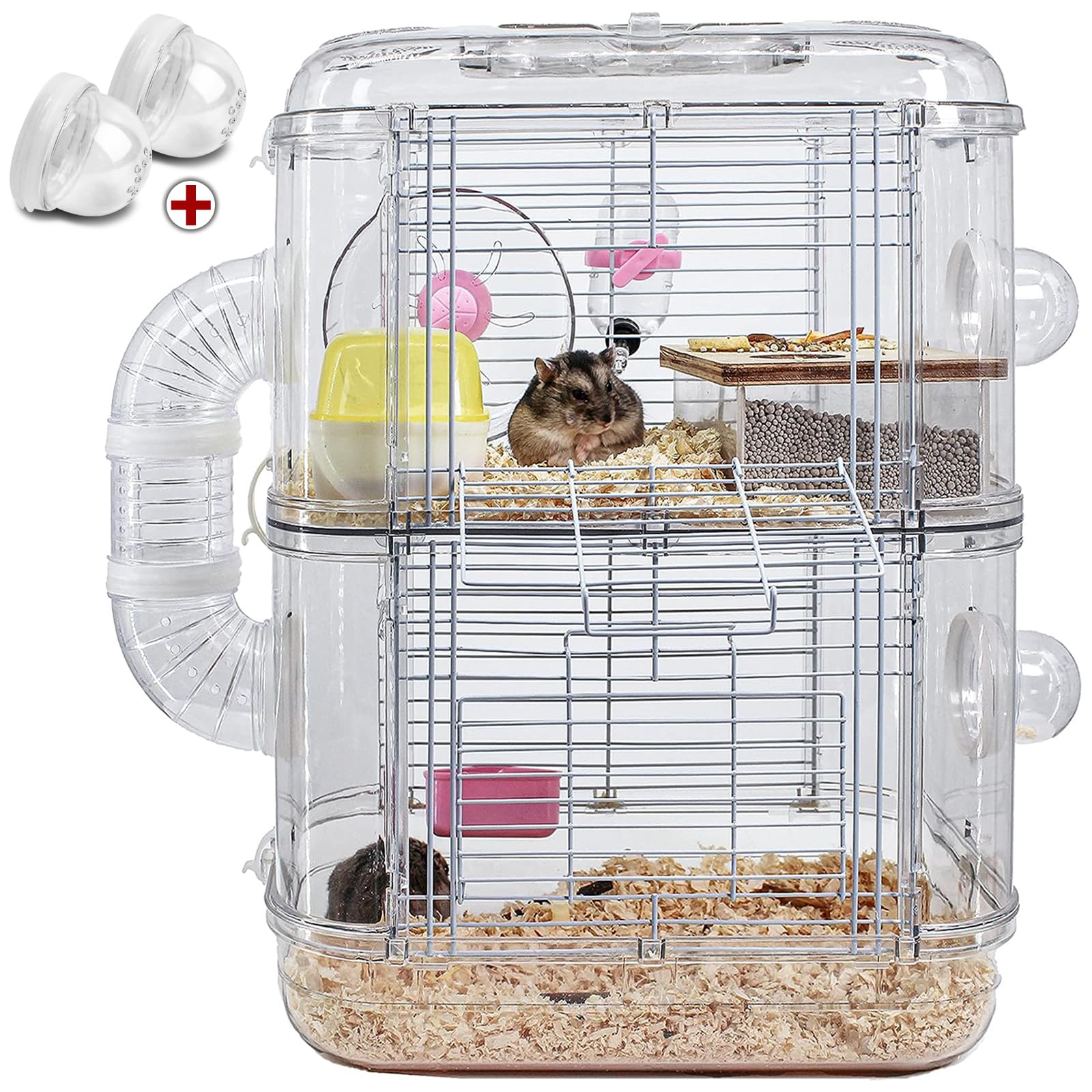 Photo 1 of MLOHASING Hamster Cages and Habitats 2.0,Rat Cage with Hamster Accessories Including Hamster Ball?Food Dish, Water Bottle?Small Animal Cage and Playpen, 12.5 * 15.7 in