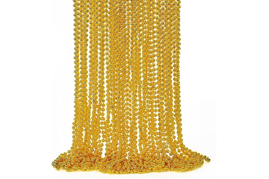 EOBOH 12PCS Mardi Gras Beads, Gold Beaded Necklace Stuff Set, 33" Mardi Gras Christmas Beads Necklace Costume Bulk, Festival