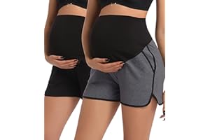 SUIEK 2 Pack Women's Maternity Shorts Cotton Over Belly Workout Pants Pregnancy Lounge Sleep Shorts