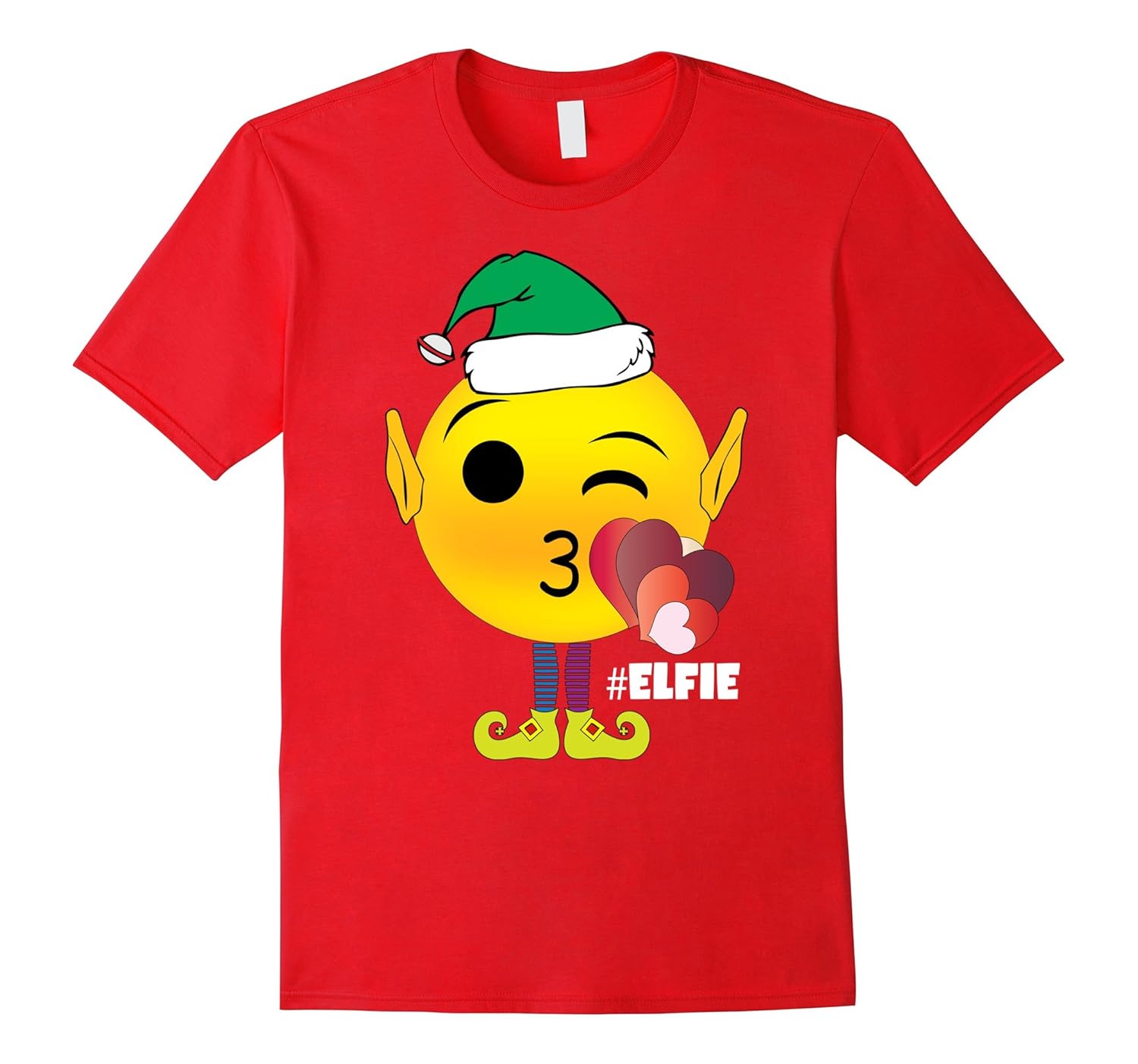 Family Christmas Shirt Heart Kiss Emoji Elf Elfie Kids Cute-Rose