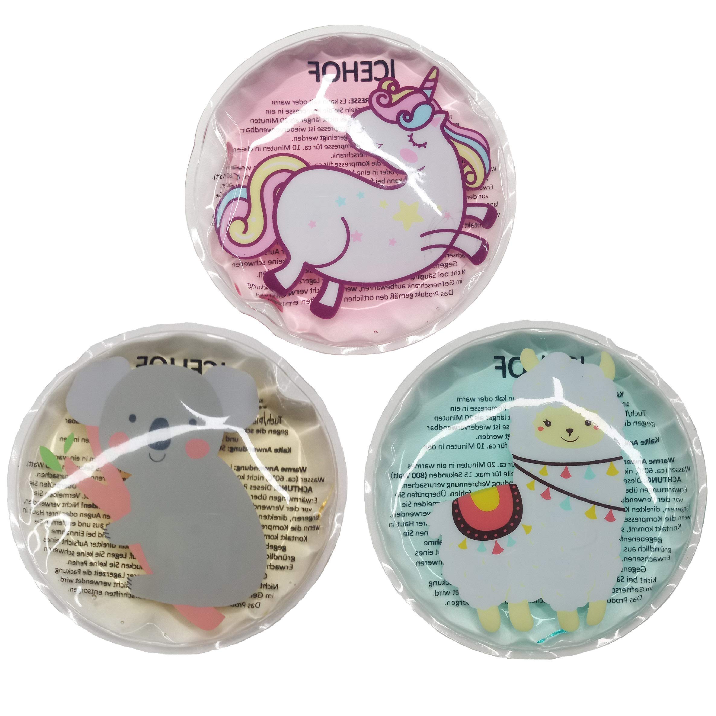 ICEHOF Children's Cooling Pads Set with Motifs – Ice Packs / Ice Compresses – Cold & Heat Therapy for Bruising Swelling Burning Cooling Pad (Girls (3 Round Compression))