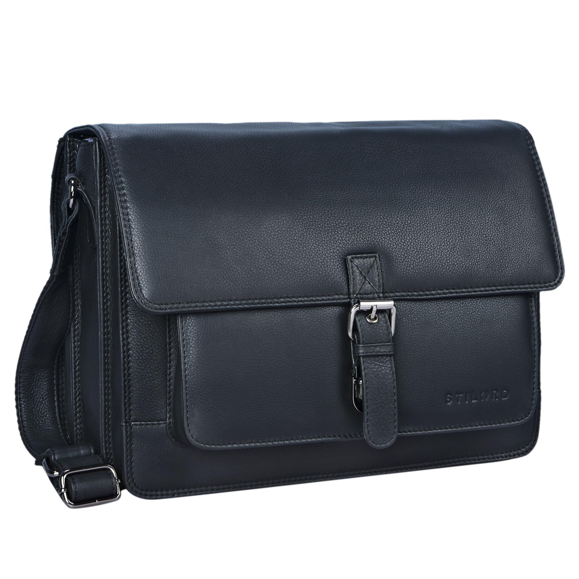 STILORD "Romeo" Small Leather Briefcase for Men Women Vintage Business Bag for Work Office Suitable for A4 documents and 13,3 inches Laptops MacBooks Colour:Black