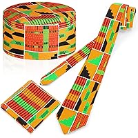 Vittorio Farina Premium Kente African & Animal Print Neck Tie For Men & Pocket Square 2PC Set, Kente #1, 3.5" X 59