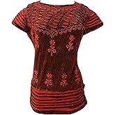 Agan Traders 2026 Gypsy Cap Short Sleeve Bohemian Tops for Women - Light Weight Knit Razor Cut Embroidered Blouse