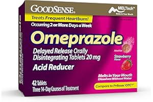 GoodSense Omeprazole Delayed Release Orally Disintegrating Tablets 20 mg, Strawberry Flavor, Dissolve Tabs, Treats Frequent Heartburn, Acid Reducer, Heartburn Medicine, 42 Tablets