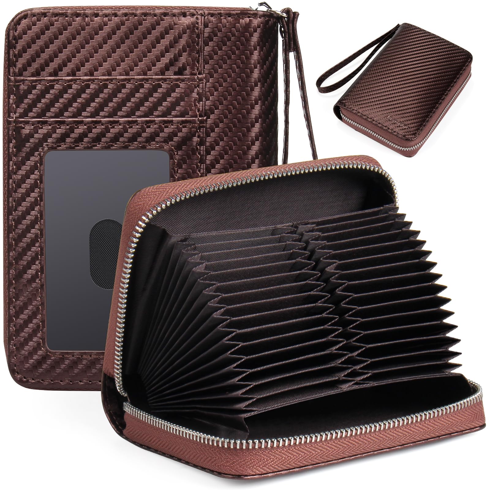 Photo 1 of EcoVision RFID Credit Card Holder Wallets for Women Large Storage Space Accordion Zipper Card Case Holder,Leather Organizer Case with Lanyard