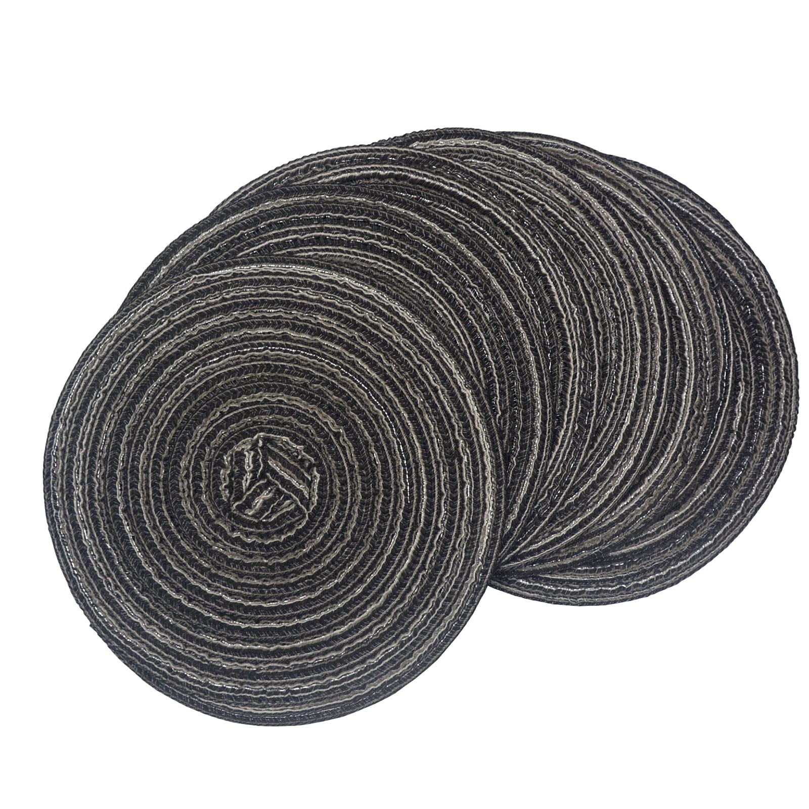SCF2017 Set of 6 Round Woven Cotton Yarn Placemats 18cm Small Table Mats Coasters(Black)