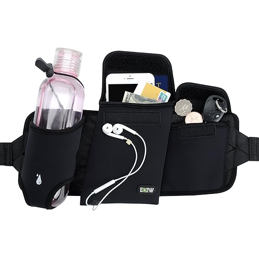 EOTW Riñonera, Cinturones de Hidratación con un soporte para botella, un bolsillo para móvil menos 6.5 pulgadas y un bolsillo para dinero tarjetas llaves chocolate, Perfecto para senderismo, ciclismo, Jogging, camina con el perro, ect.. (Negro)