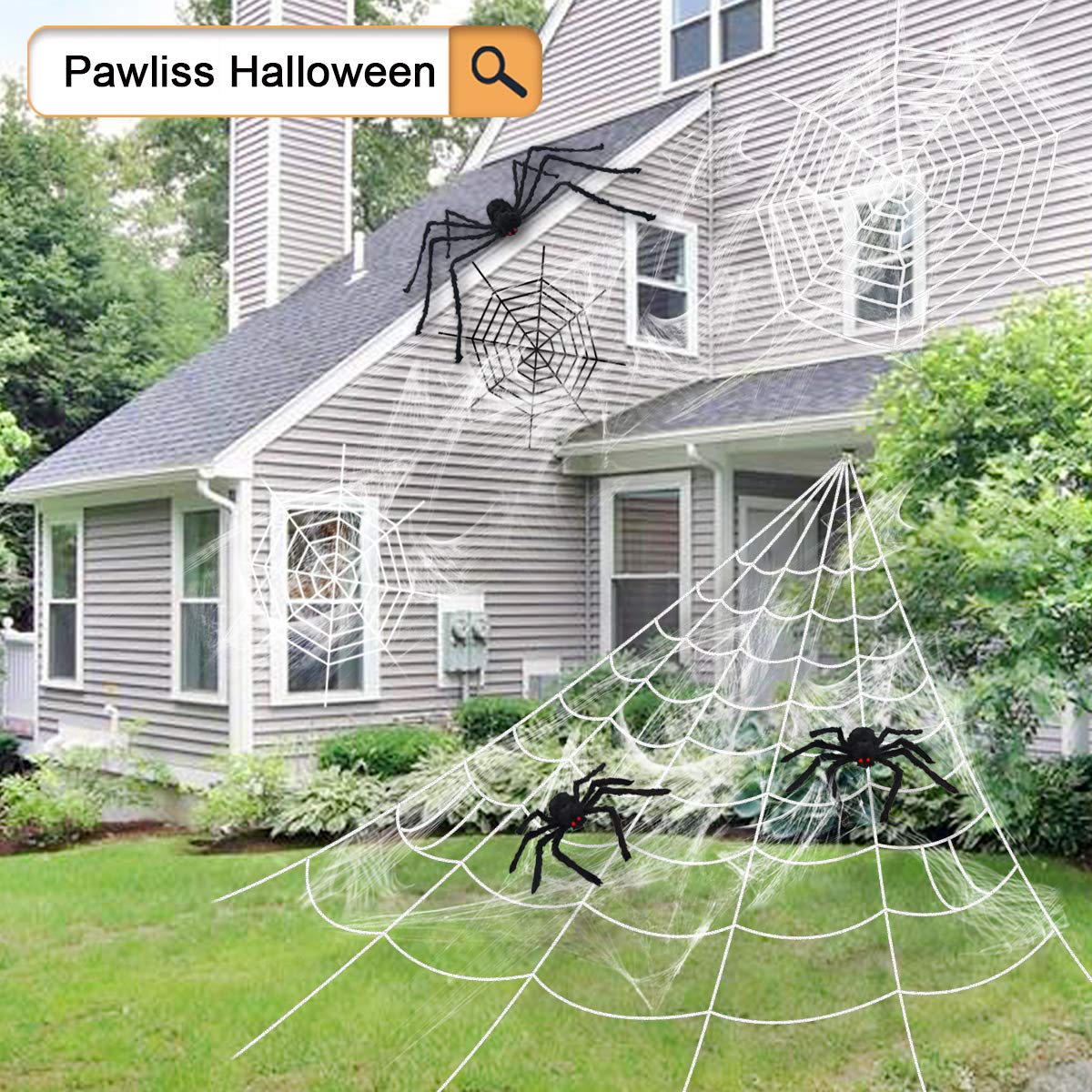 Pawliss Halloween Decorations, 5 feet Round Spider Web, Halloween Outdoor Yard Decor, 2 White and 1 Black