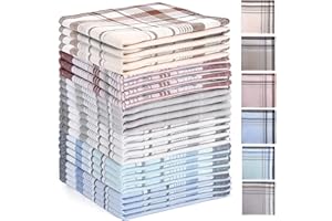 Goaste 24 Pack Cotton Handkerchiefs for Men, 15.7" Men's Soft Hankies with Stripe, Classic Pocket Square Towel for Gifting, W
