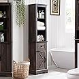 OKD Bathroom Storage Cabinet, Farmhouse Storage Cabinet with Adjustable Shelves & Drawer, Tall Linen Tower for Bathroom, Living Room, Dark Rustic Oak