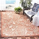 SAFAVIEH Washable Rug Outdoor Courtyard Collection - 6'7" x 9'6", Natural & Terracotta, Non-Shedding & Easy Cleaning, Ideal f