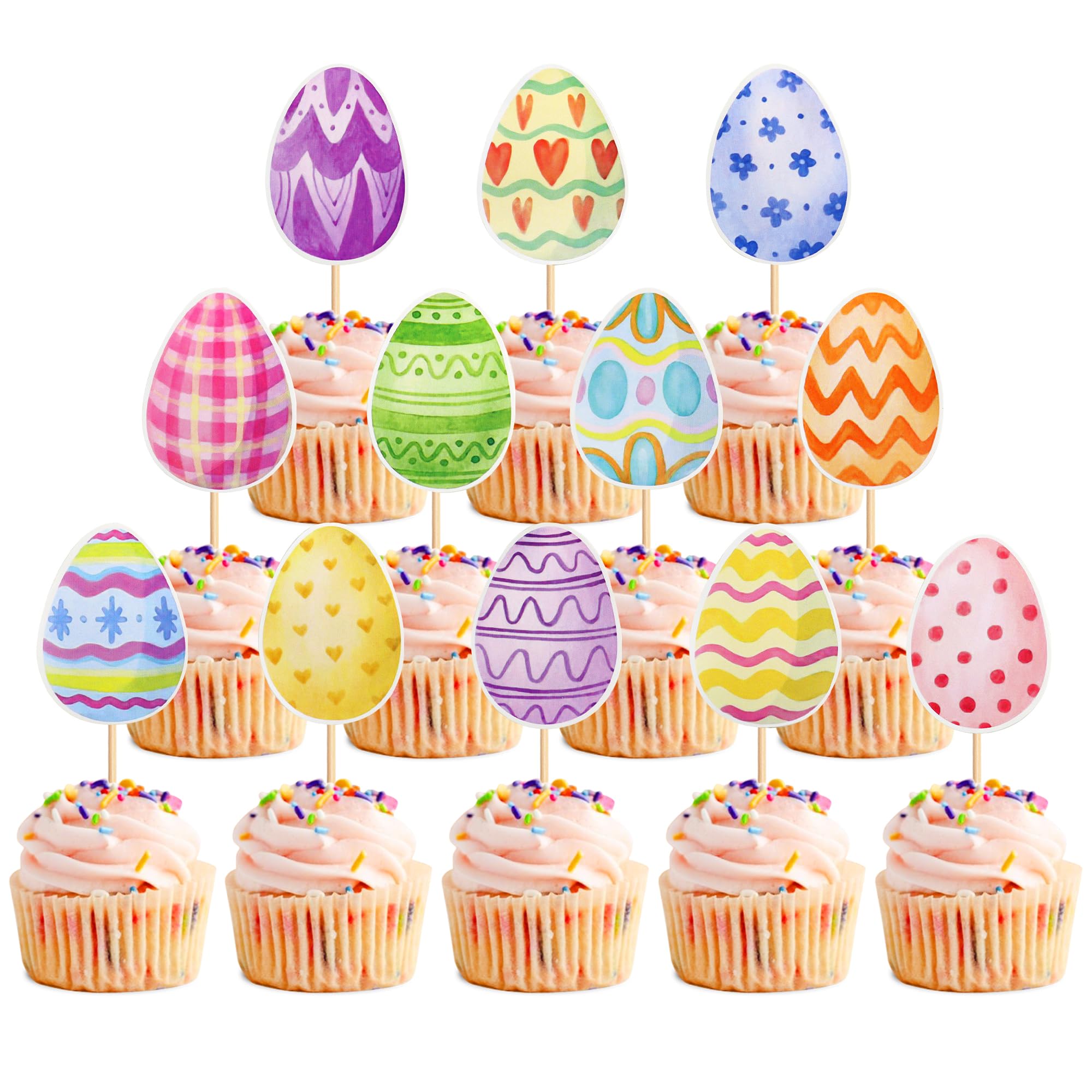 Blumomon 24Pcs Easter Eggs Cupcakes Glitter Happy Easter Cupcake Toppers Egg Cupcake Toppers for Easter Party Cake Decorations