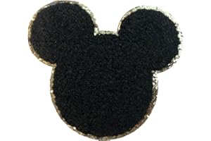 ZOOX Mickey & Friends Sticker Patches 3M Adhesive, Classic Chennile w/Gold Glitters (Mickey Black)