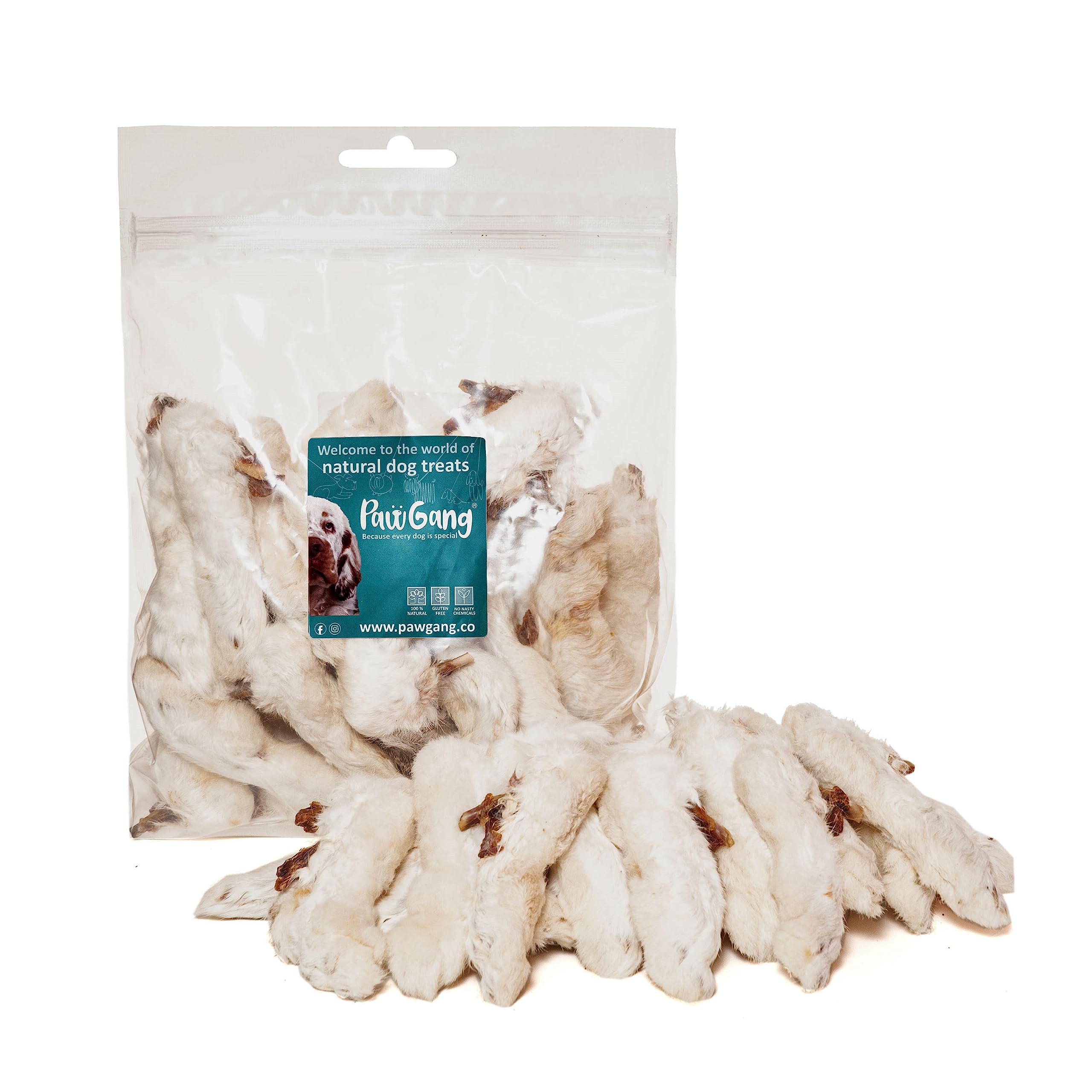 PawGang - Rabbit Feet with Fur 500g - 100% Natural Treats for Dogs Puppies Young Adult Old Small Large - Tasty Air Dried Chews - Healthy Hypoallergenic - Low Fat Grain Free - Barf Raw