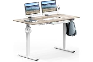 SHW 55 x 28 Inches Electric Height Adjustable Standing Desk with Drawer and Memory Preset, 140 x 71 cm, Maple