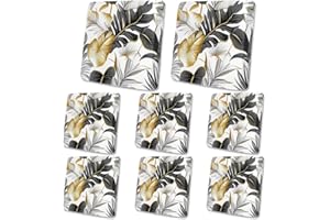 HANDONTIME 8Pcs Outdoor Patio Cushion Covers Tropical Palms Stretch Couch Cushion Cover Patio Couch Slipcover for Outdoor/Indoor Washable Non-Slip Furniture Protector for Pet (Black Gold, Cover Only)