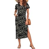 MISFAY Women Summer Maxi Dresses 2026 Casual Short Sleeve Long T Shirt Dress Split Beach Sundress Travel Vacation with Pocket