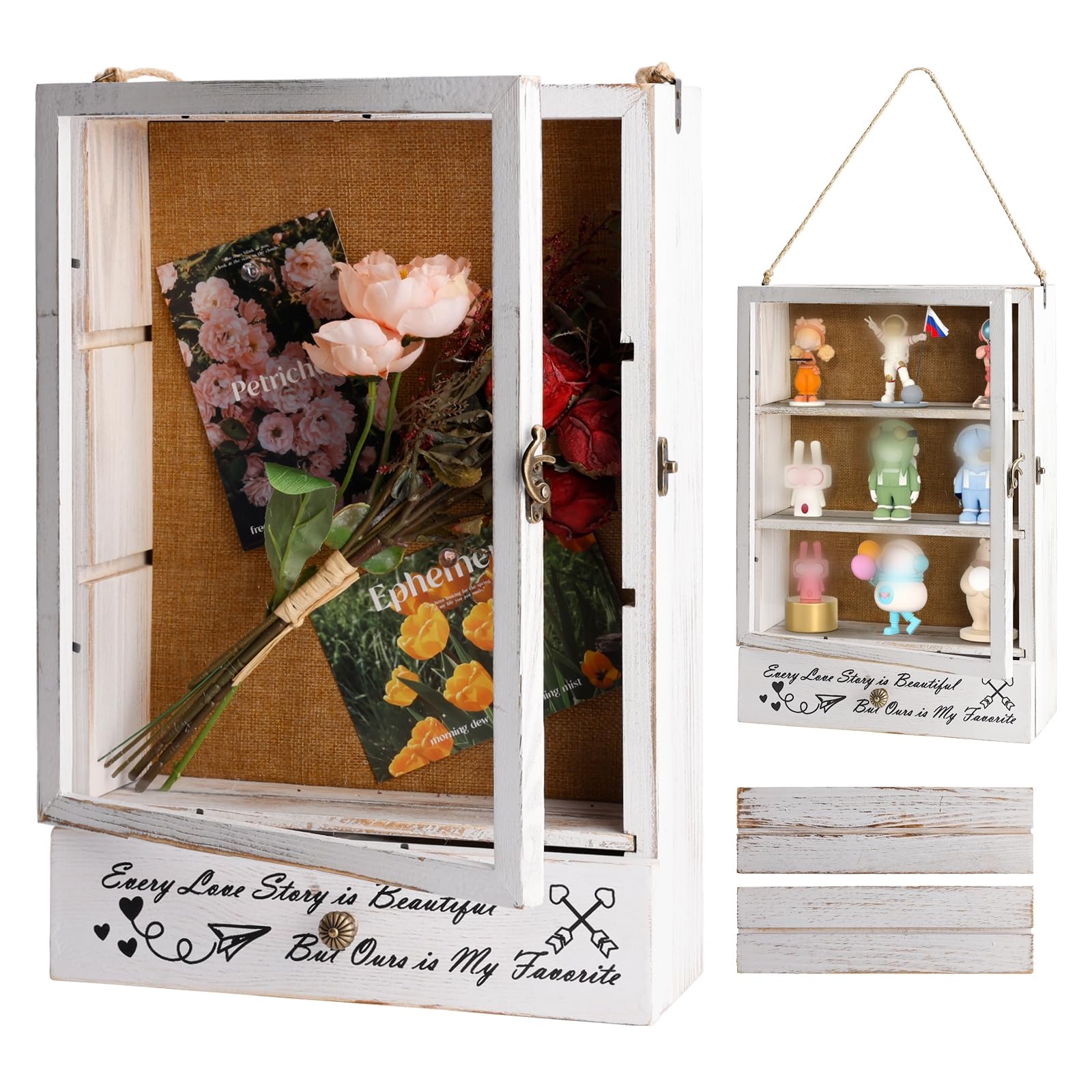 Photo 1 of Large Shadow Box Frame 11x16 , 3.5” Deep Shadow Box with Drawers and Removable Shelves, Rustic White Color Wood Picture Display Frame Memory Box for Tickets Wedding Bouquet for Wall or Tabletop