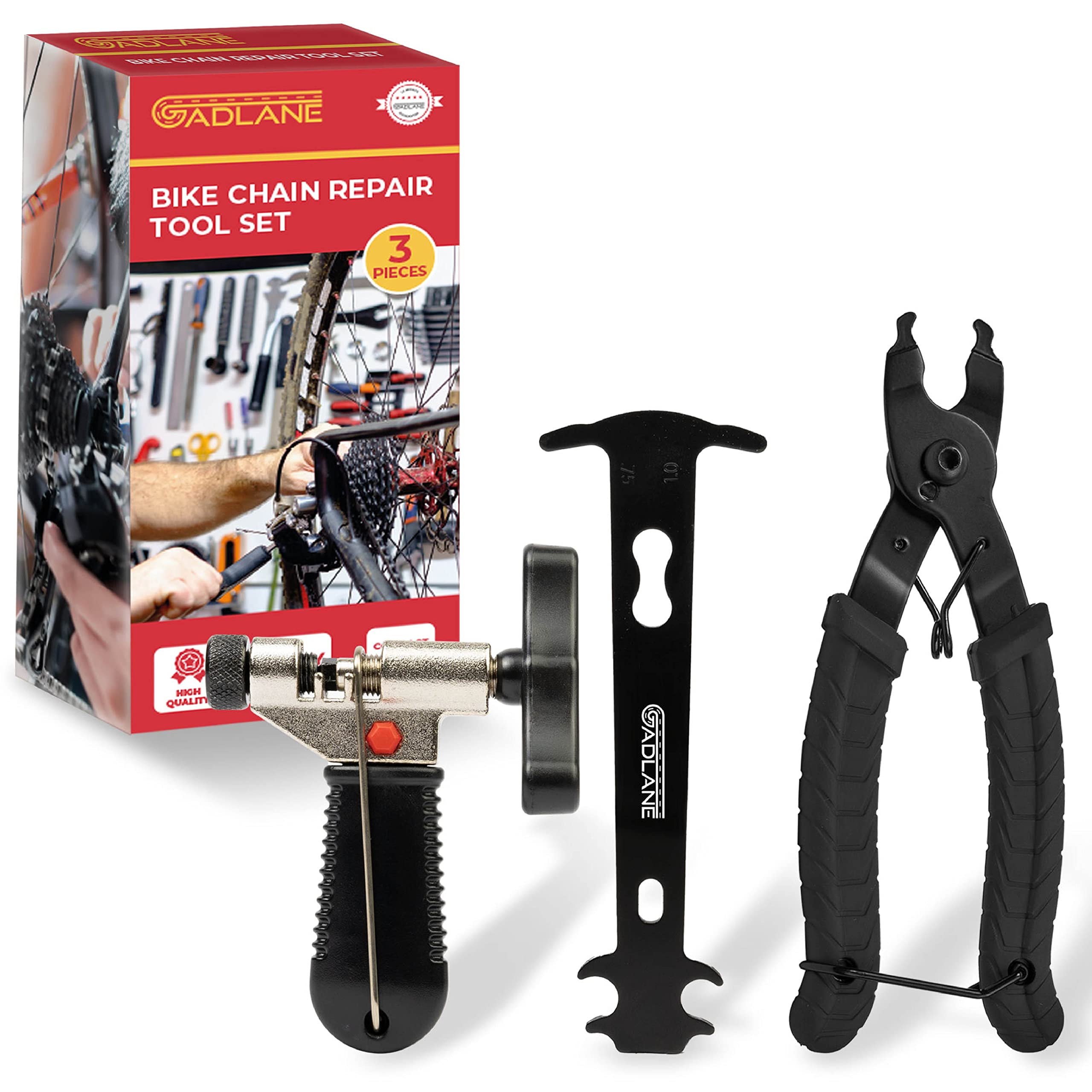 GADLANE Universal Bike Chain Tool Set - 3PCS Chain Link Removal Tool Kit - Chain Link Pliers, Chain Breaker Tool Rivet Splitter, Chain Wear Tool Indicator For 7 8 9 10 11 12 Speed Mountain & Road Bike