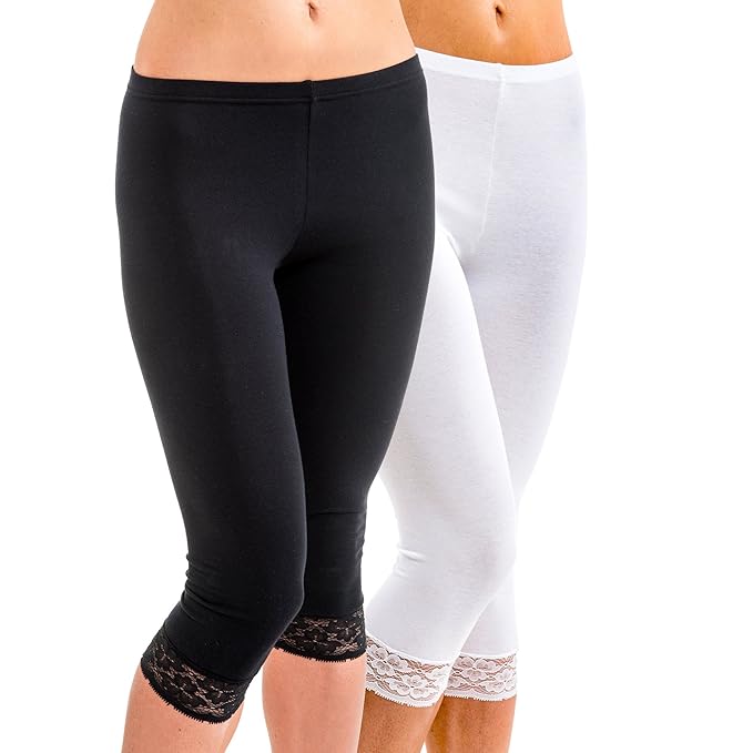 HERMKO 5722 2er Pack Damen 3/4-Leggings mit Spitze