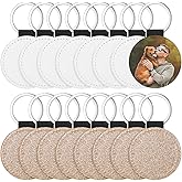 Equsion 16 Pcs Sublimation Blanks Keychain Glitter PU Leather Keychain Heat Transfer Keyring for DIY Crafts Making
