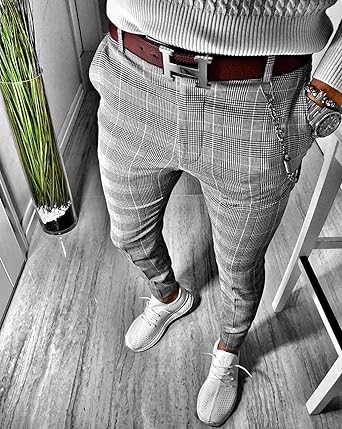 Blz Jeans Pantalon Homme Avec Imprime Carreaux Gris Gris Xl Amazon Fr Vetements Et Accessoires