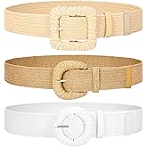 WHIPPY 3 Packs Women Straw Woven Elastic Stretch Waist Belts Fashion Boho Braided Skinny Ladies Dress Belt