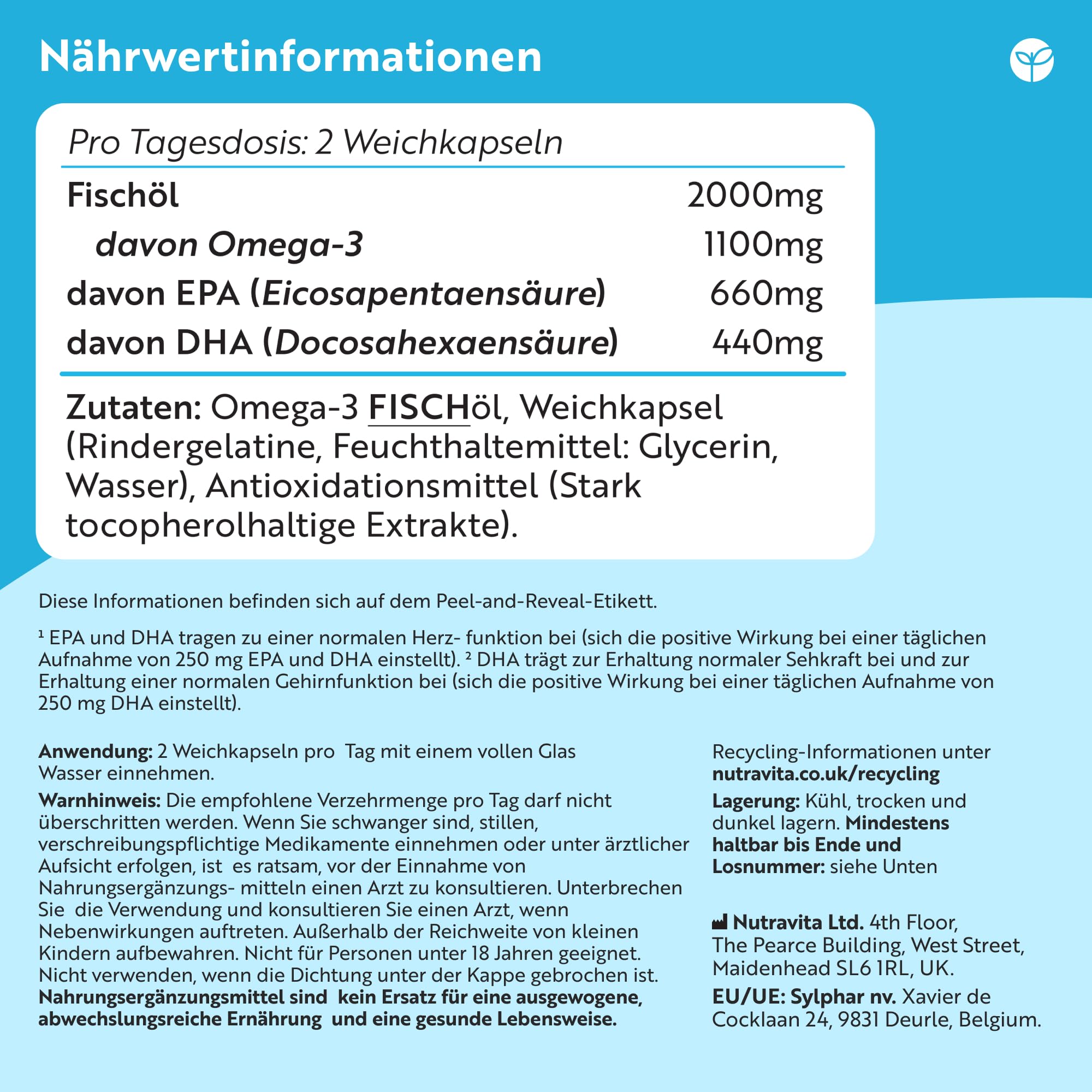 Nutravita Omega 3 Kapseln Hochdosiert 2000mg Fischöl Kapseln mit 660mg EPA un 440mg DHA Unterstützt die Gesundheit von Herz, Gehirn und Augen (EFSA) 240 Weichkapseln für 4 Monate 5