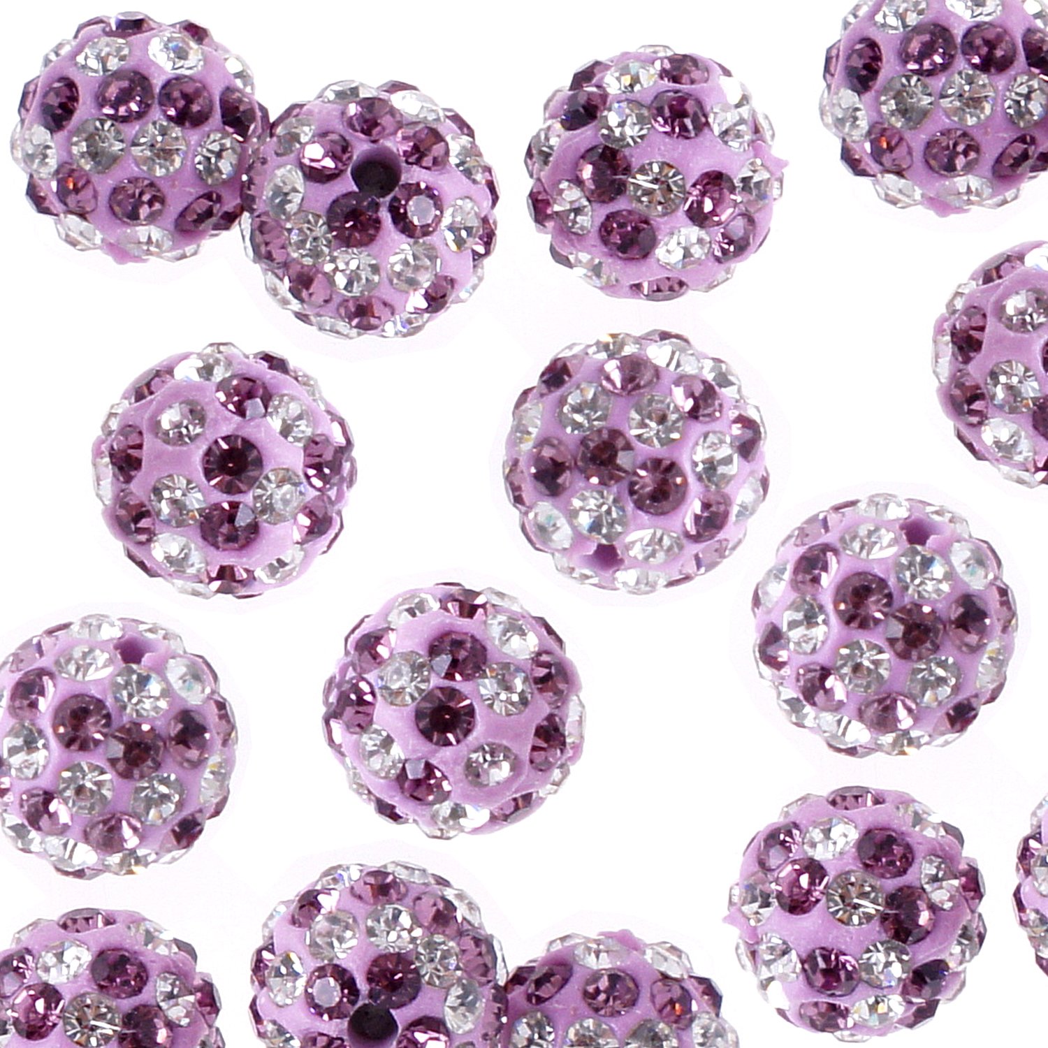 RUBYCA Stripes Czech Crystal Round Disco Ball Clay Beads fit Shamballa Jewelry (100pcs, 10mm, Purple)