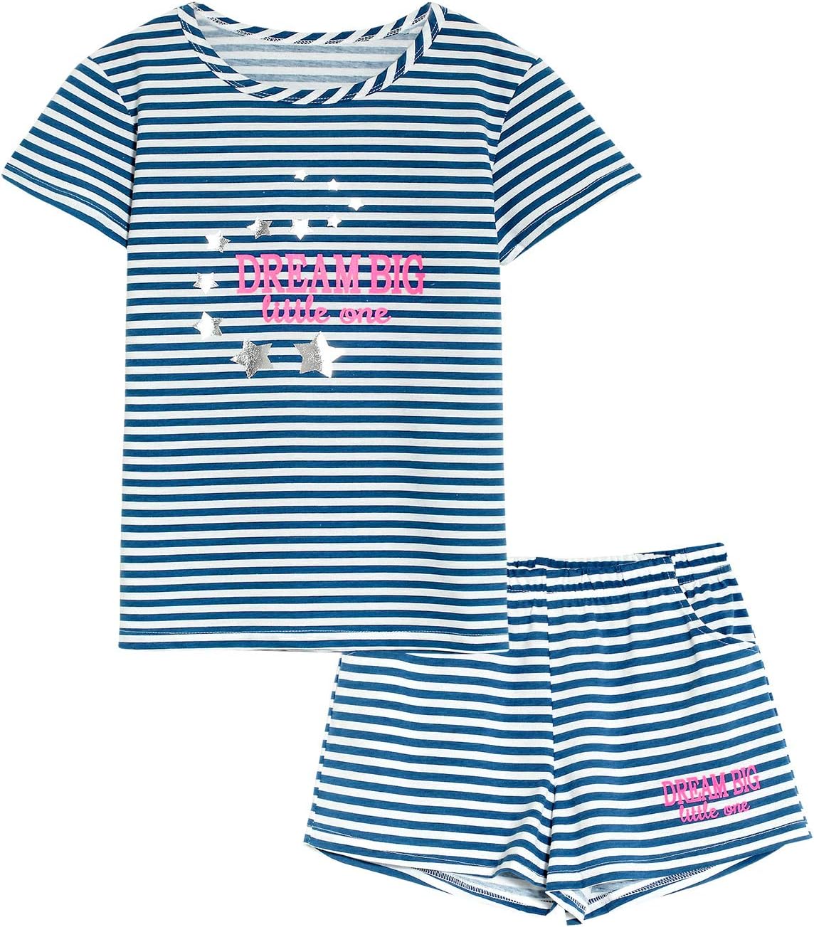 Summer Pajamas for Girls – Stripe & Glittering Heart PJS Pal Cute Jammies Set Big KidsSize 6-16