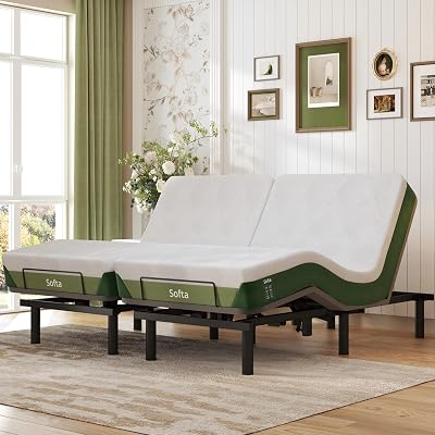 Softa Adjustable Bed Frame Split King with 6" Gel Memory Foam Mattress, Electric Bed Base w/Oxford Fabric Bedspread, Remote Control and Whisper Quiet Single Motor, Anti-Snore (Spilt King)
