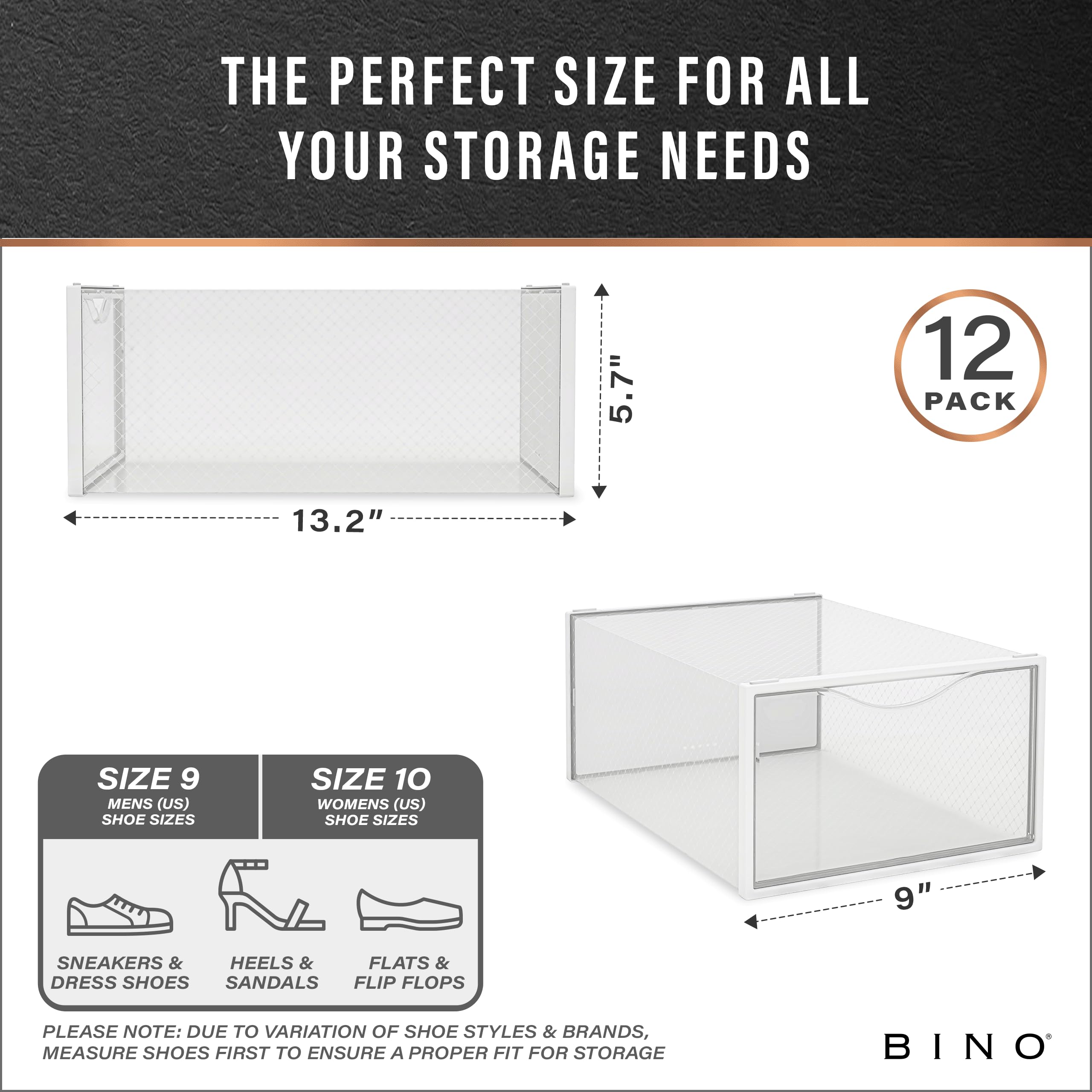 Mua BINO 12-Pack Plastic Stackable Shoe Box Set - Clear | Foldable Shoe ...