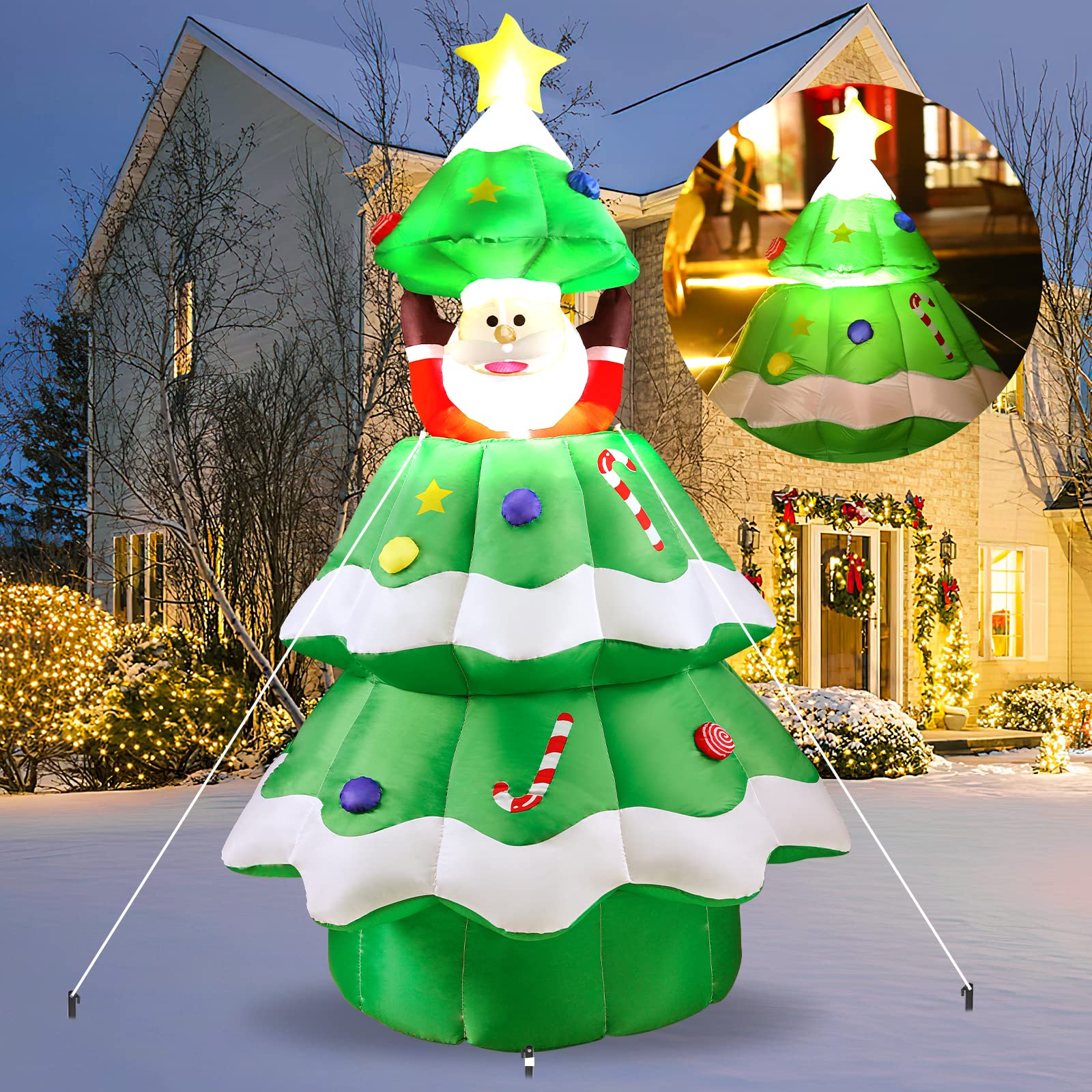 Photo 1 of PARTTELY 6Ft Inflatable Christmas Tree with POP-UP Santa, Outside Led Lighted Christmas Tree, Fun Christmas Blow Up Yard Decorations for Outdoor Indoor Home Family Party Holiday Yard Lawn Garden