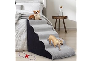 MALOROY Dog Stairs 24 inches High, 5-Step Dog Stairs for High Beds 24-28 inches Tall, Dog Stairs for Small/Large Dogs to High Beds 26 inches, Non-Slip Dog Stairs Steps for Beds 28 inches, Light Grey