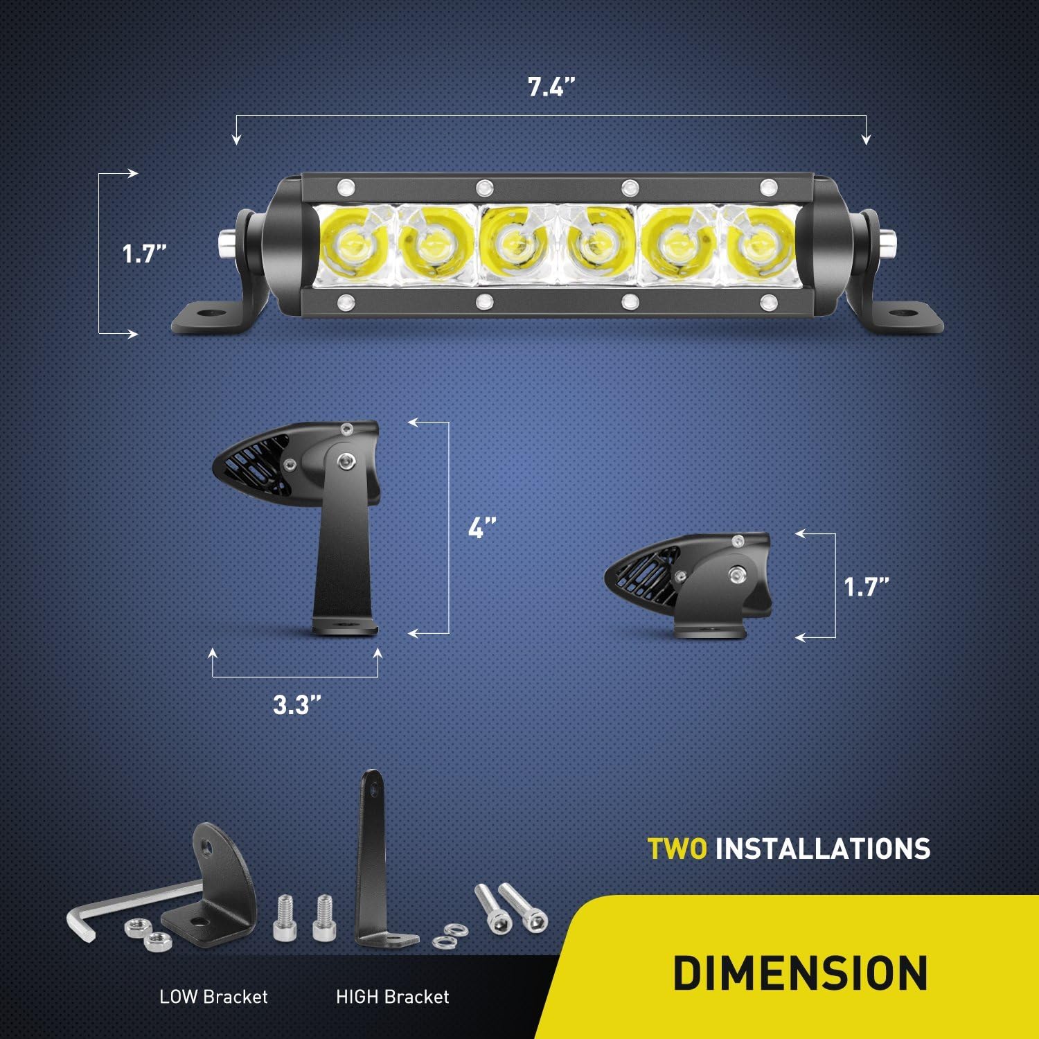 Nilight 40001S-B Bar Super Slim 2PCS 7 Inch 30W Spot Driving Fog 3600LM Single Row Off Road led Lights for Jeep-2 Style Mounting Brackets, 2 Years Warranty: Automotive