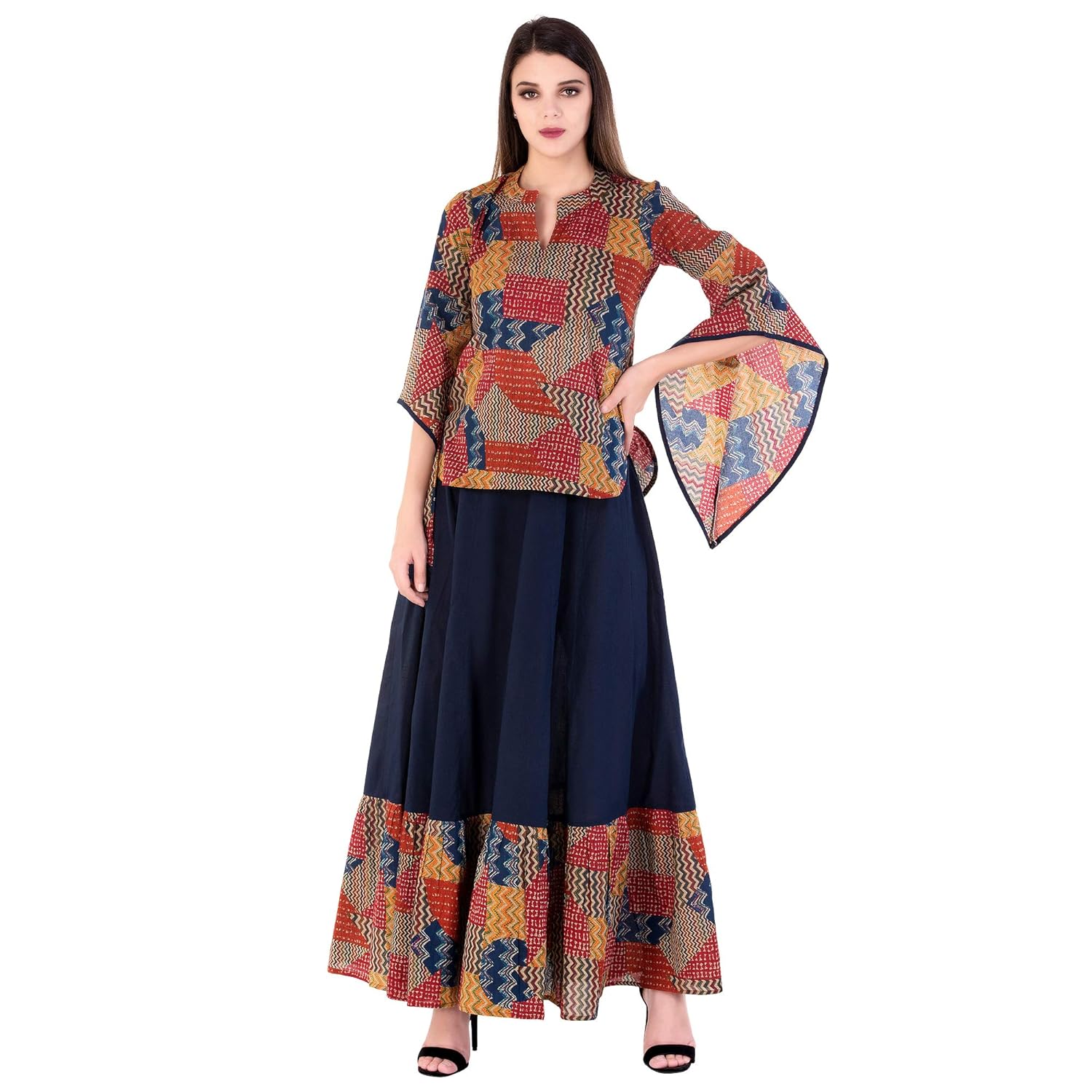 khushal k women's cotton party wear top with long skirt set