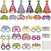 HOWAF New Years Eve Party Supplies 2026, 48 Pieces Colorful New Years Eve Hats Happy New Year Headband 2026 Glasses Party Blowouts and Necklace NYE Party Supplies New Years Eve Accessories Kit